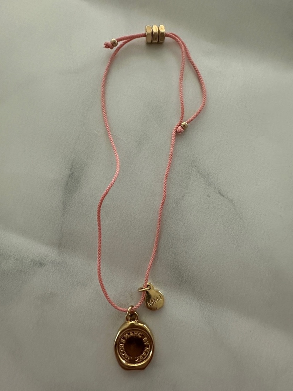 Marc by Marc Jacobs Pink Cord Bracelet with Gold-Tone Pendant